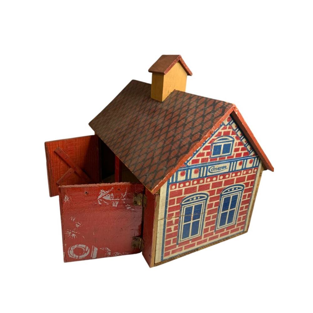 Antique Converse Red Robin Toy Barn Wooden Stable Stamped Wood